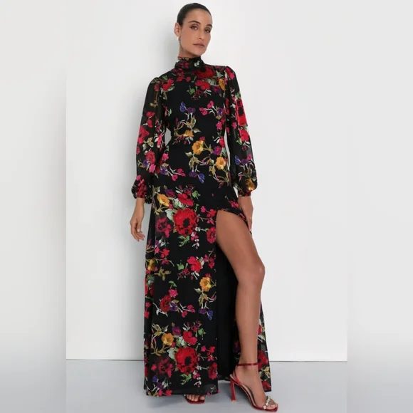 NWOT Lulu's Black Floral Burnout Backless Maxi Dress Size XL=14/16 - Picture 2 of 6